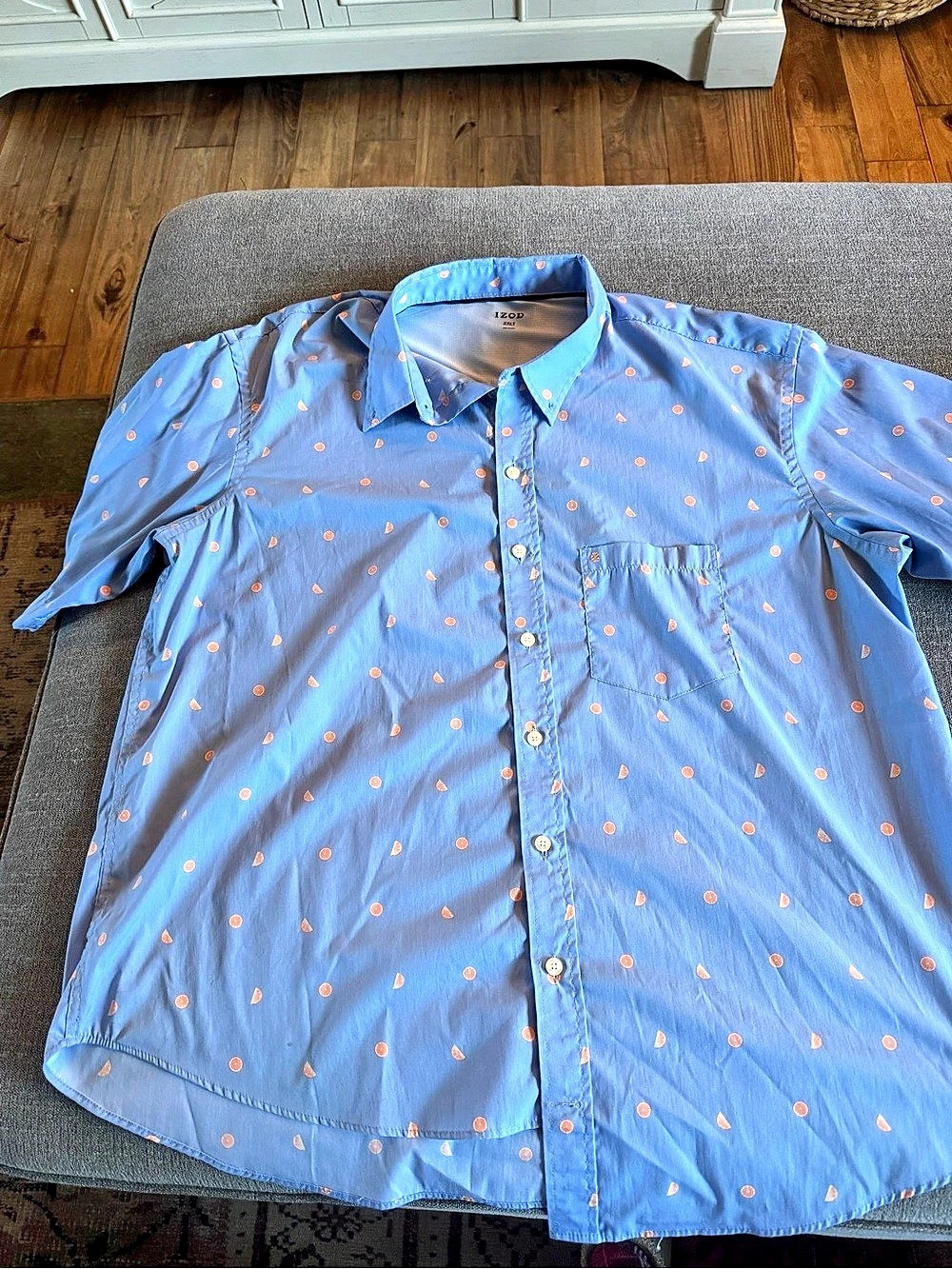 IZOD Breeze Short Sleeve Printed Button-Down Shirt Blue Orange 2XLT